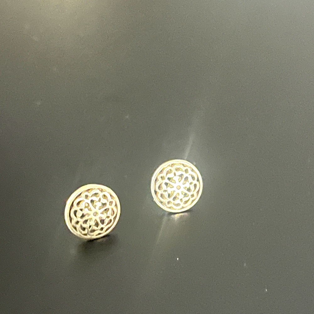 Pandora post earrings 14 k gold and sterling silver